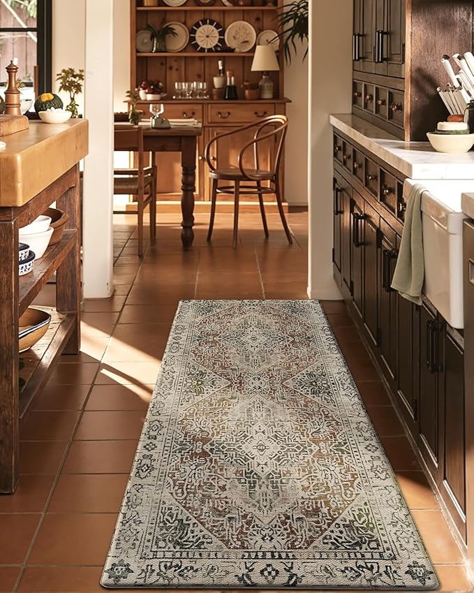 DEXI Kitchen Mats for Floor Cushioned, 23x59 Extra Large Wide Runner Rug Non Slip, Waterproof Soft Comfort Standing Padded Anti Fatigue Decorative, Cream Red