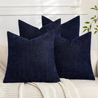 Set of 4 Soft Textured Decorative Throw Pillow Covers 20x20 Inch Cozy Farmhouse Cushion Cover Square Accent Pillow Cases for Bed Couch Sofa Living Room, Navy Blue