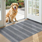 LIVEBOX Easy Jute Indoor Outdoor Rug 3x5 Front Porch, Washable Outdoor Rugs for Entryway, Gray Striped Geometric Rug for Living Room, Non Slip Carpet Door Mat for Front Door, Patio, Kitchen, Bedroom