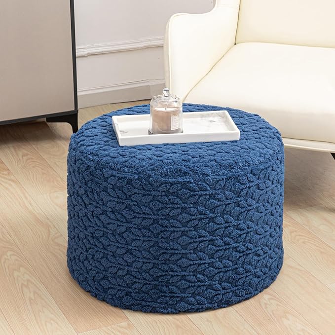 Round Pouf Ottoman 20 x 20 x 14 Inches Boho Poof Home Decor Floor Pouffe Ottoman Foot Rest for Couch Sofa Bean Bag Chairs Living Room Bedroom (Royal Blue)