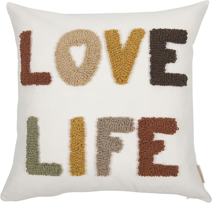 "Love Life Boho Pillow Covers 18X18 Inch Decorative Words Tufted Throw Pillow Covers Farmhouse Pillow Case for Couch Sofa Bed Living Room Bedroom, Rust/Mustard/Brown