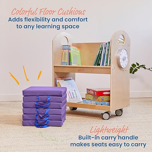 ECR4Kids SoftZone Square Floor Cushions with Handle, Flexible Seating, Purple, 6-Piece