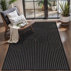 Tangsoo Black Easy Jute 3x5 Outdoor Rug for Living Room,Washable Non Slip Rubber Backing Thin Indoor Geometric Area Rug,Boho Farmhouse Throw Carpet for Front Porch Patio Entryway Balcony