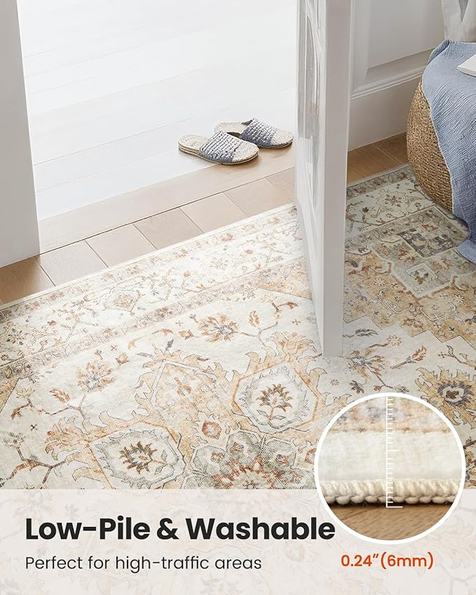 AMADA HOMEFURNISHING 2x4 Washable Area Rug, Low-Profile Entryway Rug with Non-Slip Backing & Durable Edge Binding, Vintage Rug Pattern, Small Rugs for Entryway, Kitchen & Living Room