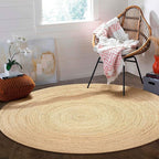 Jute Braided Area Rug, 5 feet Round, Stain Resistance Natural Handmade Circle Boho Area Rug for Entryways, Living Room, Bedroom, Farmhouse Vintage Decor, Reversible Jute Rug