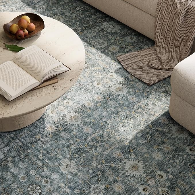 2'x6' Washable Runner Rug Utral Soft Lightweight Vintage Boho Distressed Non-Slip Backing,Low Pile Stain Resistant Farmhouse Rug for High-Traffic Hallway, Kitchen & Laundry