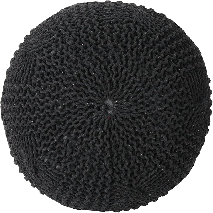 Christopher Knight Home Ansel Knitted Cotton Pouf, Dark Grey