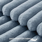 Pallene Faux Fur Plush Throw Pillow Covers 24x24 Set of 2, Luxury Soft Fluffy Striped Decorative Pillow Covers for Sofa, Couch, Living Room, Blue Grey