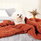 Amélie Home Chunky Knit Throw Blanket for Couch, Soft Chenille Crochet Blanket for Sofa, 50"x60", Burnt Orange