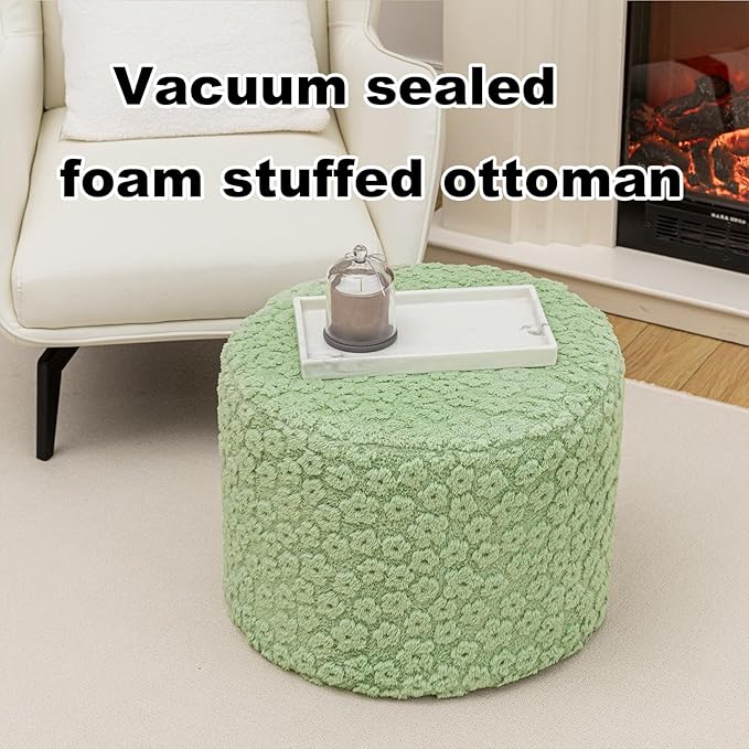 Ottoman Foot Rest Stuffed Round Boho Floor Poof Seating Armchair Ottoman Foot Stool Floor Cushion Bean Bag Pouf 18x18x14 Inch Desert Sage Green
