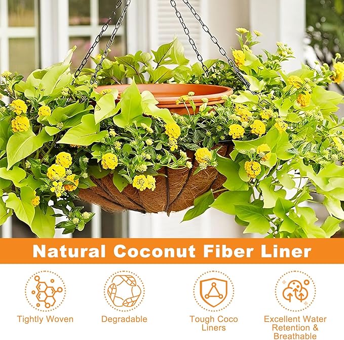 Riare 4 Pack 12 Inch Round Coco Liners Replacement, 100% Natural Coconut Coir Liners for Hanging Baskets, Garden Flower Vegetables Planter Pot, Window Box, Fence, Decks