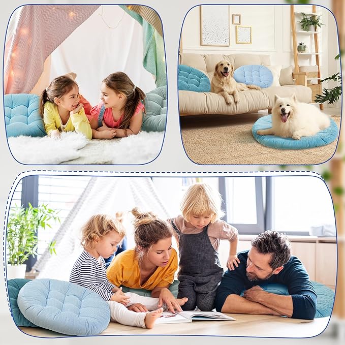 Jerify Floor Pillow Cushions Large Round Square Large Meditation Floor Pillow for Classroom Adult Meditation Picnic Party Seating Learning Daycare School(Round,Cold Colors,4 Pcs)