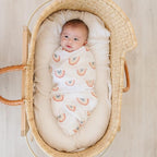Organic Baby Muslin Swaddle Blankets for Boy or Girl - Sun and Rainbow Swaddling Blanket 2 Pack - Soft Muslin, XLarge and Breathable, Boho Baby, 47" X 47"