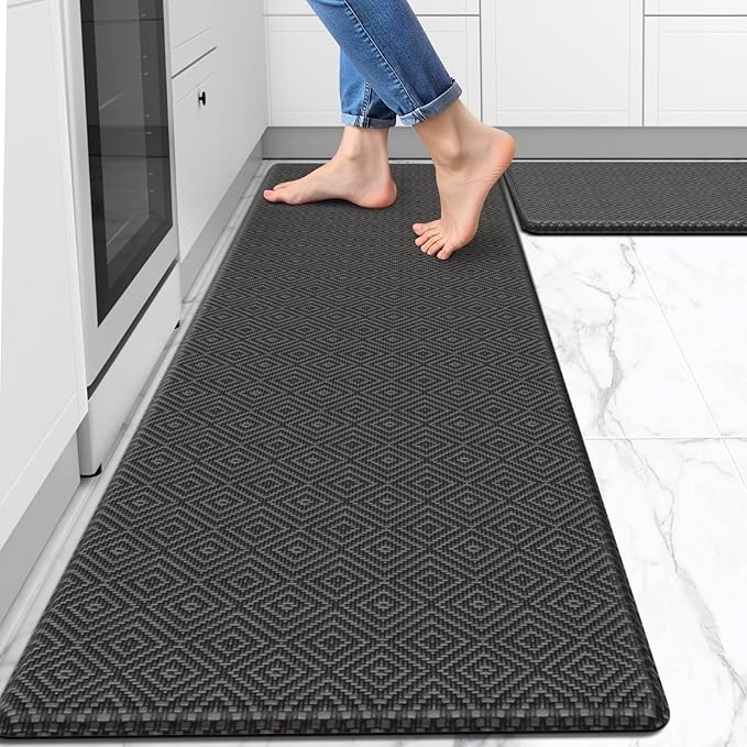 Mattitude Kitchen Mat 2PCS Kitchen Rugs Cushioned Anti-Fatigue Rug Waterproof Standing Desk Mat Kitchen Mats for Floor Kitchen Rug Set for Kitchen, Sink, Office 17.3"×30"+17.3"×59" Dark Grey