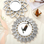 Dandat Set of 4 Gold Mirrors for Wall Decor Small Circle Flowers Mirrors Decorative Silvery Hanging Wall Art Flowers Mirror for Home Living Dinning Room Bedroom Bathroom Boho Art Gifts (Silvery)