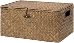 StorageWorks Wicker Baskets with Lid for Organizing, Seagrass Storage Baskets for Shelves, Decorative Box with Built-in Handles, Brown, Large, 1 Pack