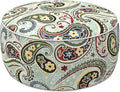 LVTXIII Indoor/Outdoor Inflatable Ottoman with Handle D21 x H9 Inch, Weather-Resistant Round Footstool Pouf for Patio Camping Living Room, Portable Footrest Extra Seating, Paisley Light Cyan
