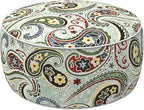 LVTXIII Indoor/Outdoor Inflatable Ottoman with Handle D21 x H9 Inch, Weather-Resistant Round Footstool Pouf for Patio Camping Living Room, Portable Footrest Extra Seating, Paisley Light Cyan