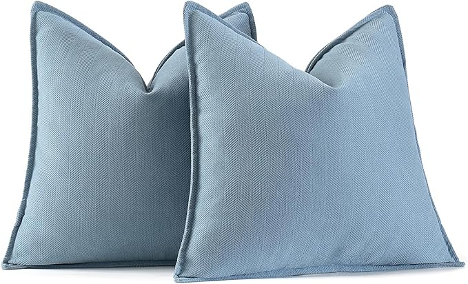 MIULEE Pack of 2 Light Blue Decorative Pillow Covers 24x24 Inch Soft Chenille Luxurious Couch Throw Pillows Farmhouse Cushion Covers Euro Shams Elegant Design for Sofa Bed Living Room Spring Decor