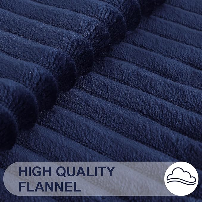 Simmore Decorative Spring Throw Pillow Covers 20x20 Set of 2, Soft Natural Plush Flannel Double-Sided Fluffy Couch Pillow Covers for Sofa Living Room, Navy Blue