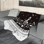 Music Blanket Soft Flannel Lightweight Abstract Piano Black White Throw Blanket Cozy Warm Blankets All Seasons Living Room Decor for Music Lovers Use On Couch Bed Sofa Office 50x60 inch