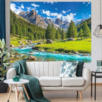 Accnicc Nature Forest Mountain Tapestry Green Pine Tree Wall Tapestry for Bedroom Aesthetic River Landscape Small Tapestries Wall Hanging for Dorm Living Room Decor 60 x 44 Inch