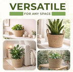 Set of 2 Woven Seagrass Planter Baskets with Handles – Handwoven Plant & Flower Pots for Indoor or Outdoor Use, Natural Straw Storage Baskets for Laundry Room, Living Room & Home Decor