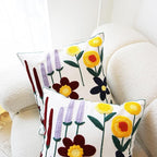 Embroidered Throw Pillow Cover Boho Floral Pillow Covers for Couch Sofa Botanical Leaves Cotton Linen Bohemian Pillow Covers 3D Big Flowers Multicolor 2PCS Pillowcase Covers 18x18 Inch