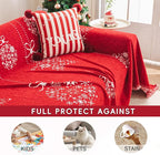 hyha Couch Cover for Dogs, Boho Sofa Covers for 3 Cushion Couch Washable, Chenille Sofa Slipcover for Pets, Soft Loveseat Sectional Couch Throw Blankets with Tassels (Red Snowflakes, 71x134 Inch)
