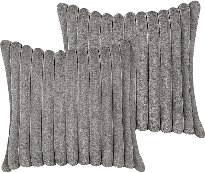 16x16 Throw Pillow Covers Set of 2, Decorative Faux Fur Covers for Bed, Couch Soft Fluffy Pillow Cover with Velvet Back for Living Room, Neutral Home Décor Accent for Sofa - Dark Gray