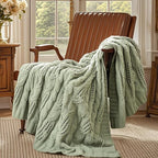 Amélie Home Chunky Knit Throw Blanket, Dual-Sided Soft Chenille Breathable Cable Knitted Blanket for Couch, Farmhouse Decorative Throw for Sofa & Chair, 50"x60", Sage Green