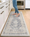 DEXI Kitchen Floor Mats Anti Fatigue, 23x59 Large Cushioned Vintage Runner Rug Waterproof, Standing Comfort Memory Foam Padded for Front Sink Laundry Office, White