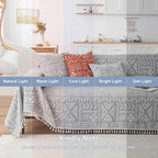 VClife Bohemian Couch Cover Sectional Sofa Cover Washable for L Shape Sofa, 1 PC Soft Chenille Couch Cover for 2 Cushion Couch - Boho Gray White Jacquard Loveseat Slipcover for Couch Bed, 71" x 118"