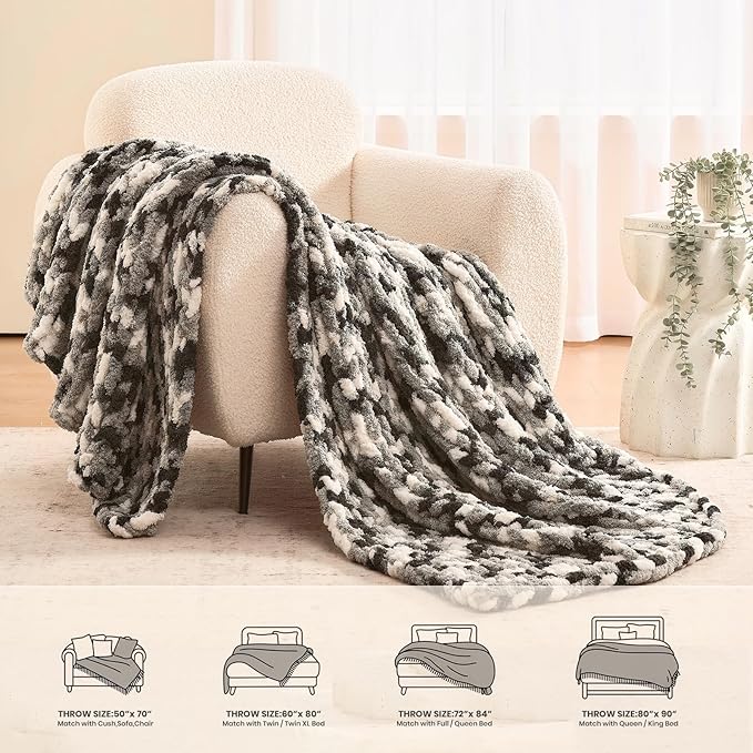 L'AGRATY Chunky Knit Blanket Throw: 50''x60'' Chenille Chunky Knitted Throw Blankets for Bed Couch - Handmade Thick Cable Knit Blanket - Large Crochet Rope Blankets for Home Decor