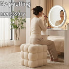 17''3 Square Ottoman Pouf Installed,Sturdy Wooden Frame,Capacity 330 lbs,Modern Sofa Stool Fuzzy Sherpa Footstool,Foot Rest,Cube Boucle,Vanity Stool,for Couch Living Room(Peach Fur)