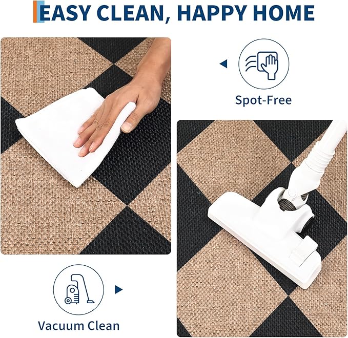 GarveeHome Checkered Easy Jute 5x7 Area Rugs for Living Room Machine Washable Non-Slip Backing Stain Resistant Modern Indoor Outdoor Rugs for Farmhouse Dining Room Patio Black Tan