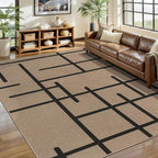 Tangsoo Modern Easy Jute Rug 5x7 Large Washable Area Rugs for Dining Room Table,Non-Slip Thin Stripe Indoor Outdoor Rug,Farmhouse Natural Throw Mat for Living Room Office Backyard Patio Bedroom