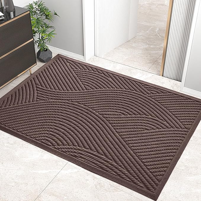 Sturdy Front Door Mat, Absorbent Muddy Dirt Resist Welcome Door Mats Outdoor Indoor, Stain and Fade Resistant, Non-Slip Backing Entry Mat Low Profile Doormat for Entryway, 72×24, Coffee