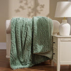 EverGrace Classic Cable Jacquard Sherpa Fleece Throw Blanket for Couch, Soft Cozy Fuzzy Plush Blankets for All Seasons, Reversible Thick Warm Blanket for Bed, Sofa, Living Room, Sage Green, 50" x 60"