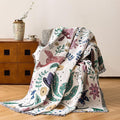 Boho Throw Blanket, 100% Handwoven Cotton Southwestern Farmhouse Floral Decor Reversible Blanket, All Season Throw for Sofa Bed Tapestry Outdoor Camping Picnic. 71″×91″