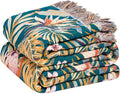 Boho Throw Blanket for Couch Sofa Chair Cotton Spring Blankets for Bedroom Living Room All Season Lightweight Reversable Forest Embroidery Throws 50"x60"