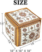 Unstuffed Pouf Cover Ottoman Footrest Bohemian Chenille Foot Stool Floor Bean Bag 18x18x18 Inches for Living Room Bedroom Home Decor (Mustard Yellow, Cube)