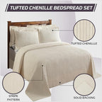 Better Trends Chenille Bedspreads Twin Size, Ivory 100% Cotton Chenille Stripe Design Tufted Bedding Coverlet Soft Lightweight, 96"x110" with 1 PC Sham 2 Pieces Set Jullian Collection