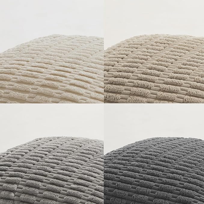 Fancy Homi Set of 4 Grey and White Decorative Throw Pillow Covers 14x14 Inch for Couch Bed Chair, Modern Farmhouse Boho Room Decor, Soft Fuzzy Double Sided Corduroy Textured Striped Cushion Case 35cm