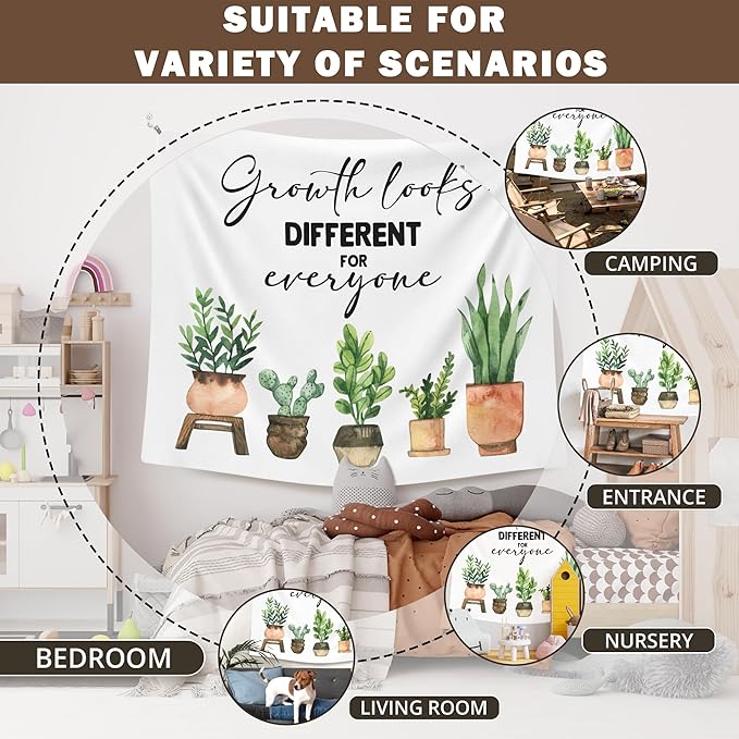 XLDLIOO Mental Health Gifts, Mental Health Plant Classroom Tapestry, Growth Looks Different for Everyone Tapestry Hanging for Bedroom, Inspirational Tapestries Wall Decor for Classroom Therapy Office Room 60x50in