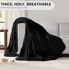 L'AGRATY Chunky Knit Blanket Throw: 72''x84'' Chenille Chunky Knitted Throw Blanket for Bed Couch - Handmade Thick Big Cable Knit Blanket - Large Chunky Crochet Rope Blanket for Home Decor(Black)