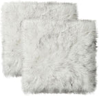 Softlife White Faux Fur Sheepskin Chair Cover 2 PCs Seat Cushion Pad Super Soft Area Rugs for Living Bedroom Sofa Dorm (1.6ft x 1.6ft, White-Grey Tip)