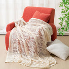 Tegeme Boho Throw Blanket 50"x60" Vintage 100% Handmade Crochet Cotton Throw Blankets, Lightweight Lace Knit for Couch, Bed Decor, Boho Photo Prop, Valentines Gifts for Women