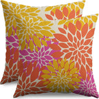 Yellow Orange Pink Pillow Covers 24X24 Inch Set of 2, Modern Dahlia Floral Print Decorative Throw Pillow Covers Outdoor Farmhouse Cushion Case for Home Couch Sofa Bed Decoration