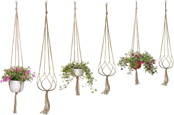 6 Pcs Macrame Plant Hanger Basket Liners with Country Style Natural Jute, Elegant for Home Garden, Patio and Office, Indoor & Outdoor Decoration(48", 41", 35")